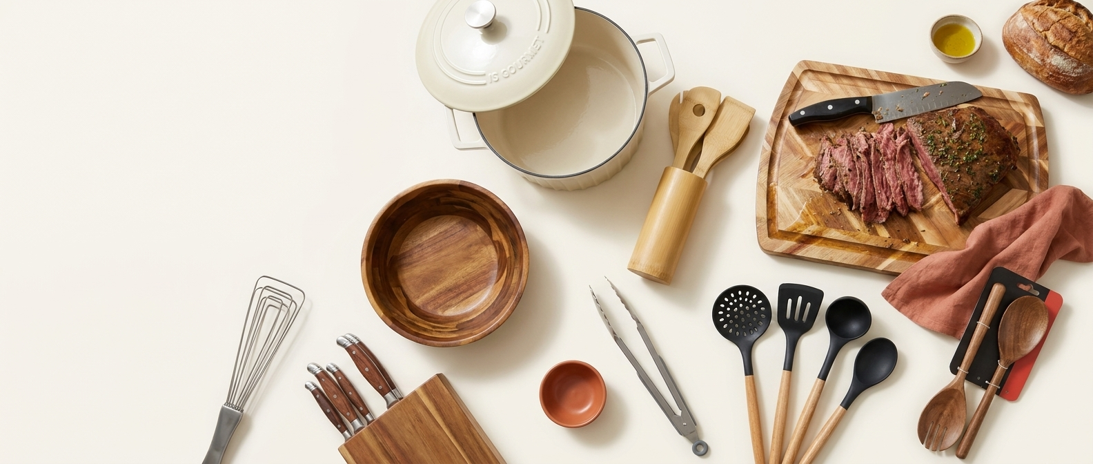 Kitchen essentials flat lay