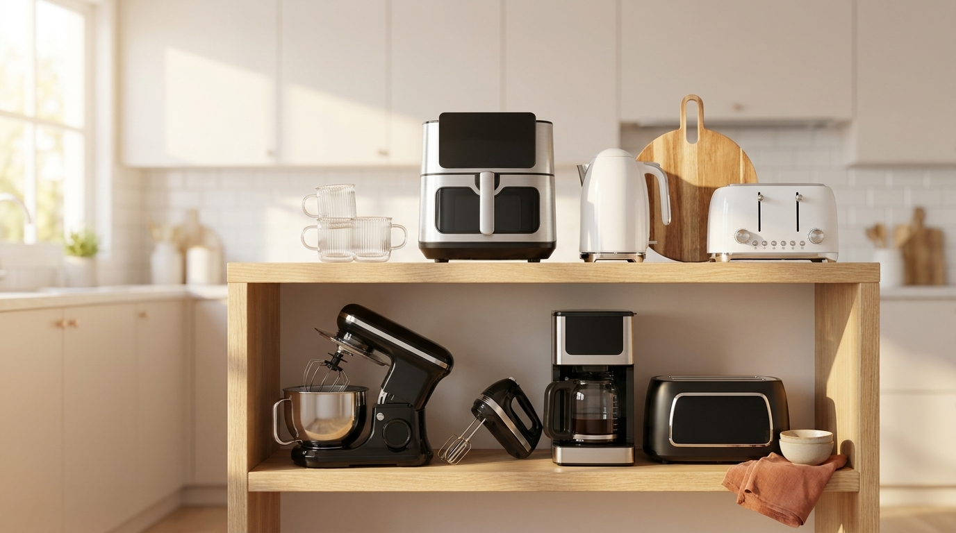 Jessar small appliances merchandised on a kitchen shelf